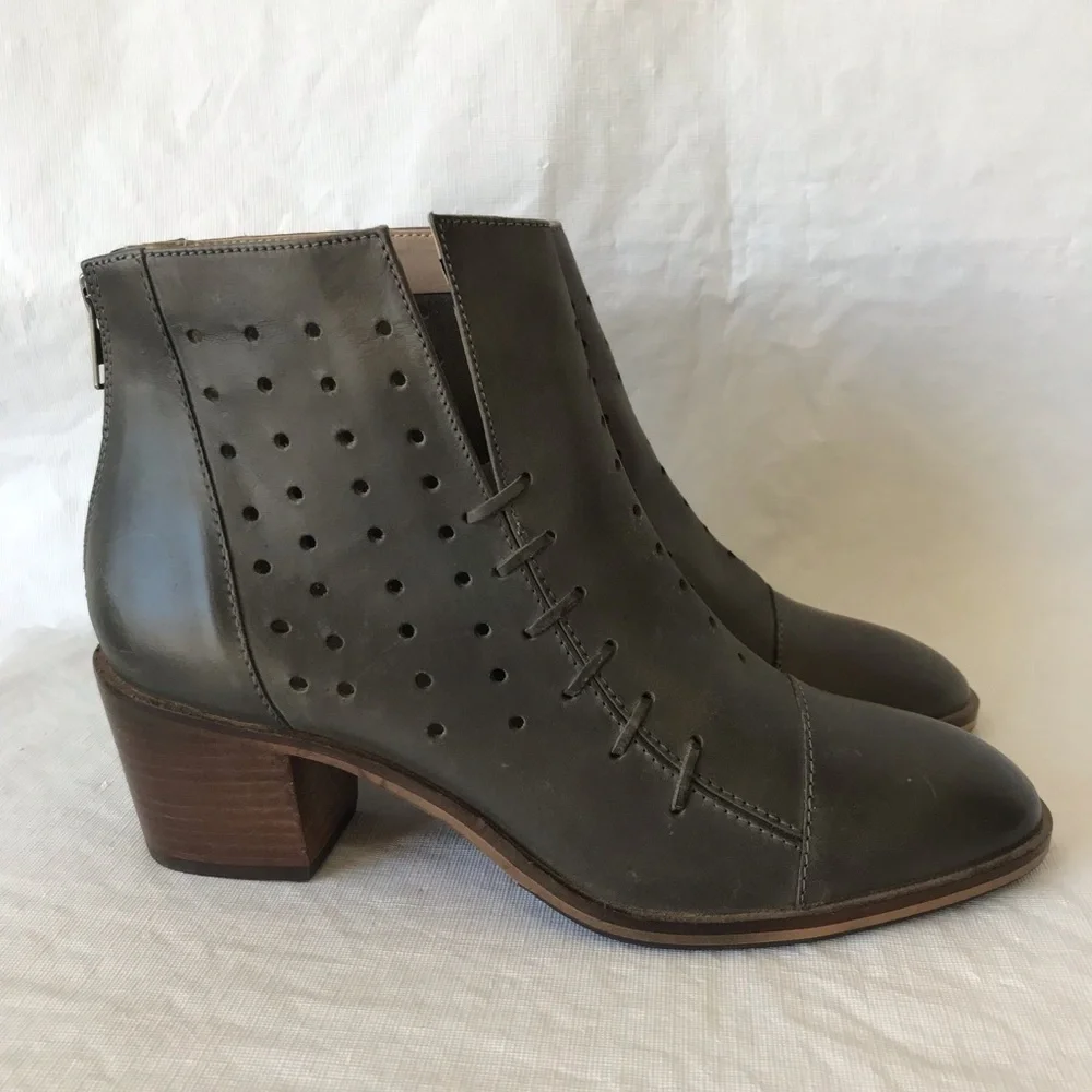 Journee Perforated Grey Heeled Ankle Booties
